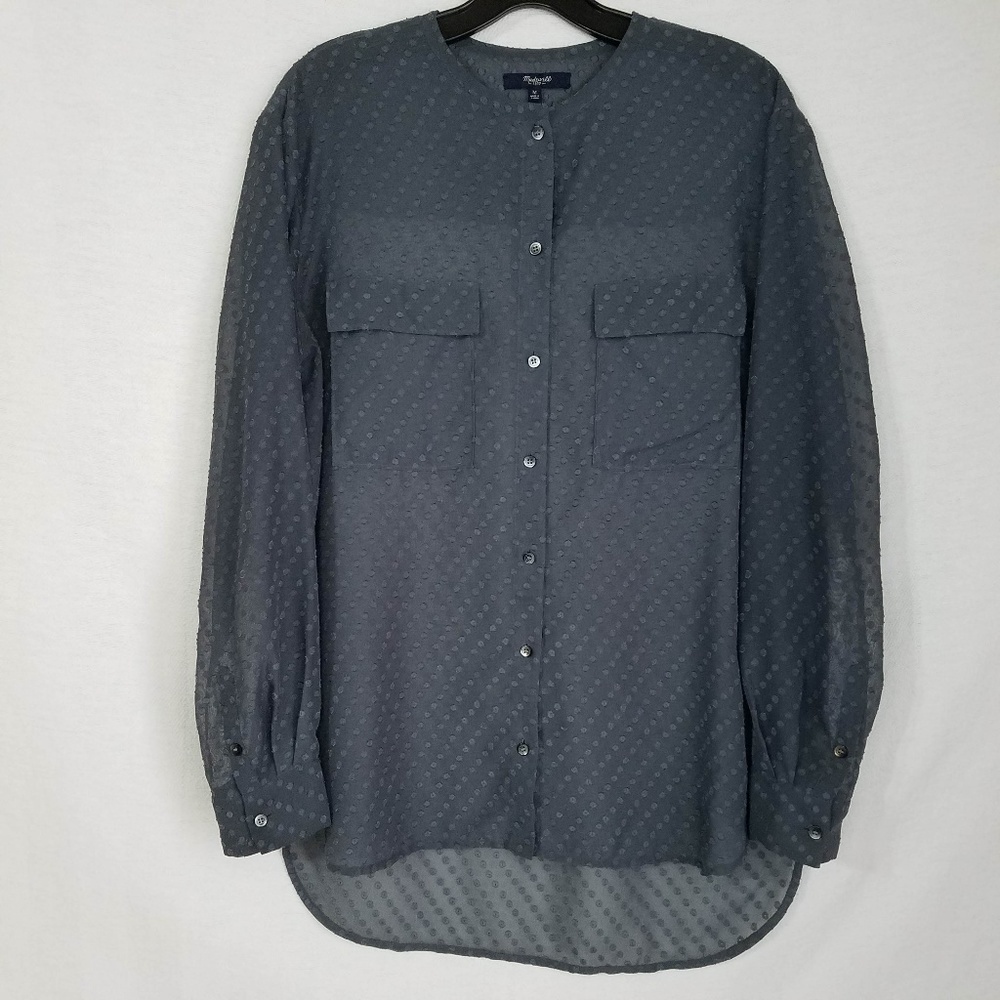 Madewell Button Down Blouse Gray Polka Dot Sz M